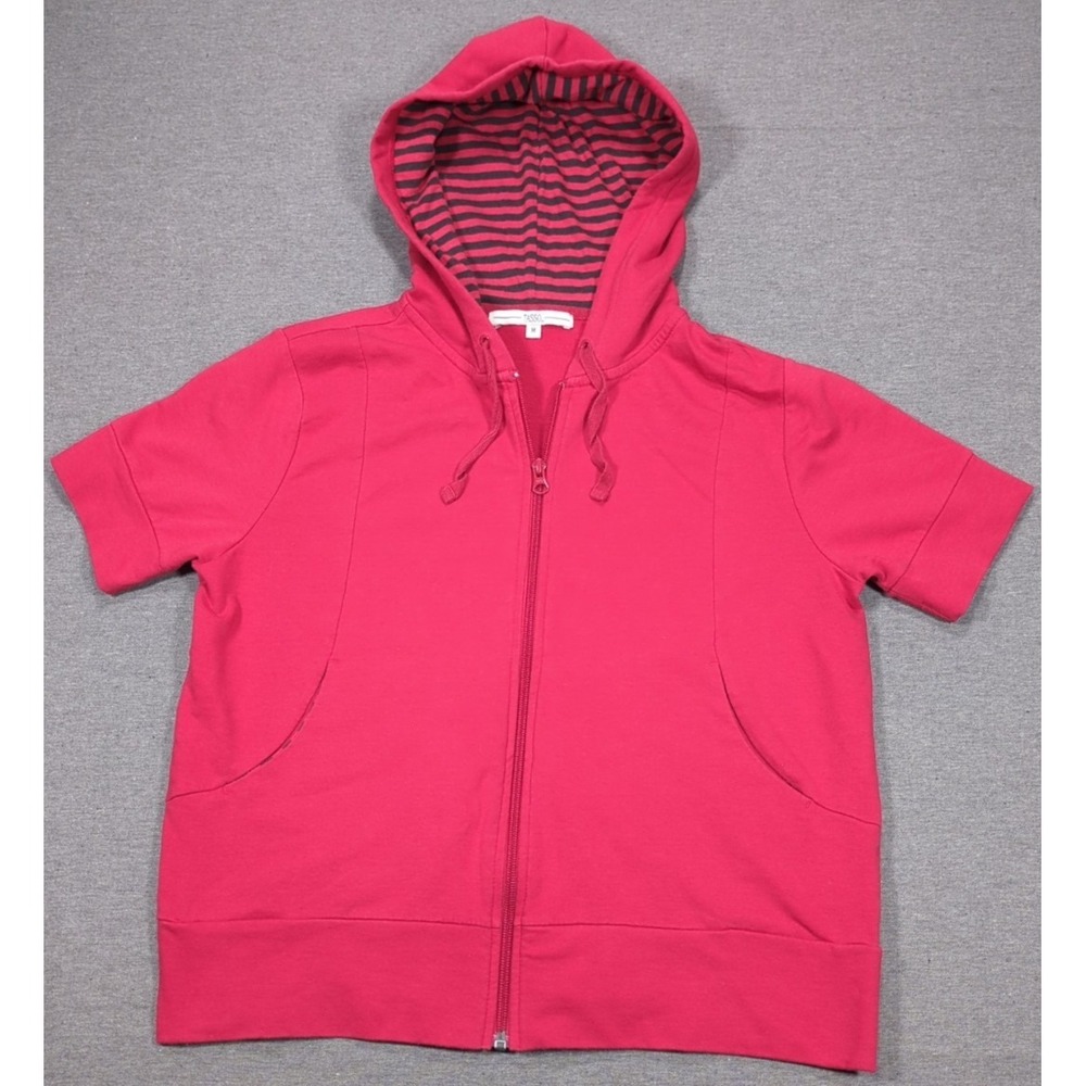 Tasso Hoodie Red Nautical Stripe Full Zip Short Sleeve Cotton Preppy Womens Med